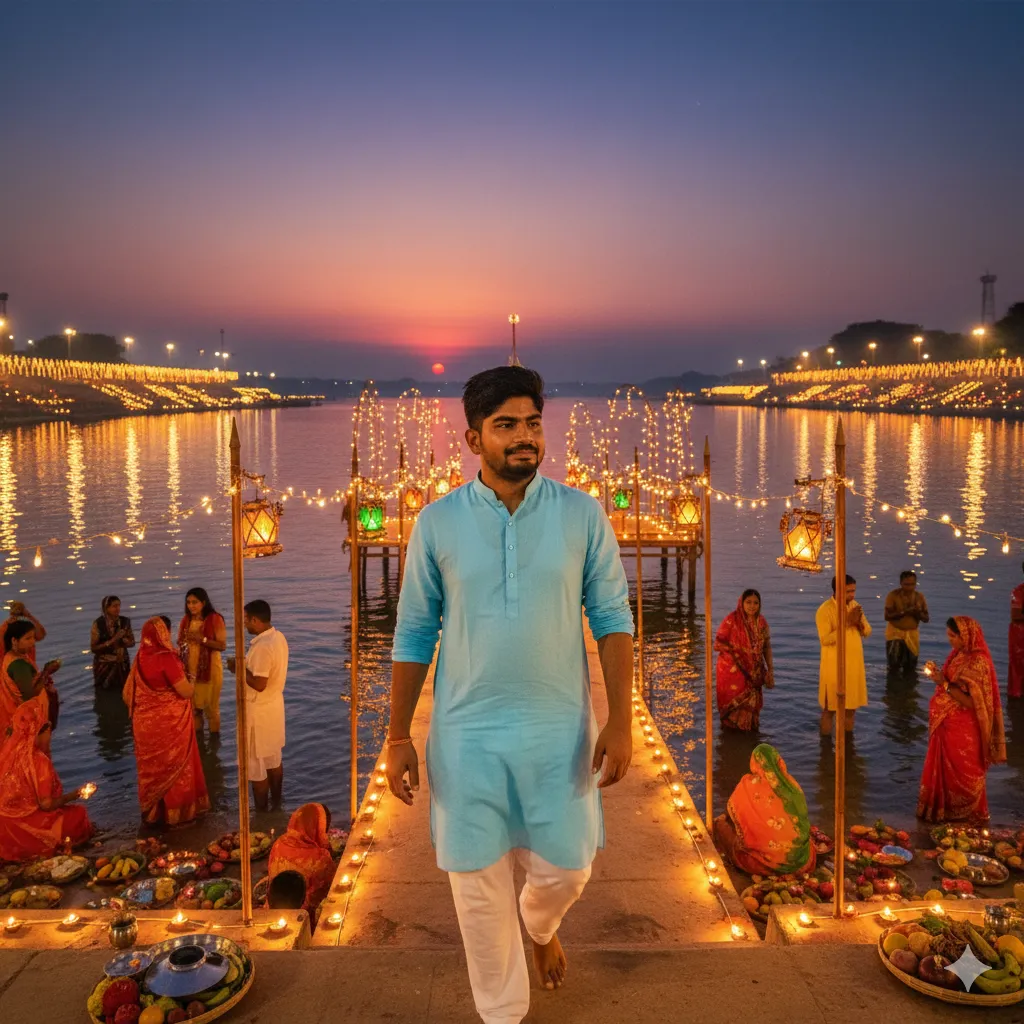 Chhath Puja AI Image Editing boy at ghat